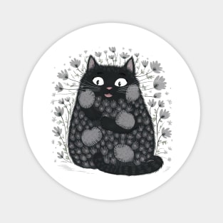 A black fat cat with flowers Magnet